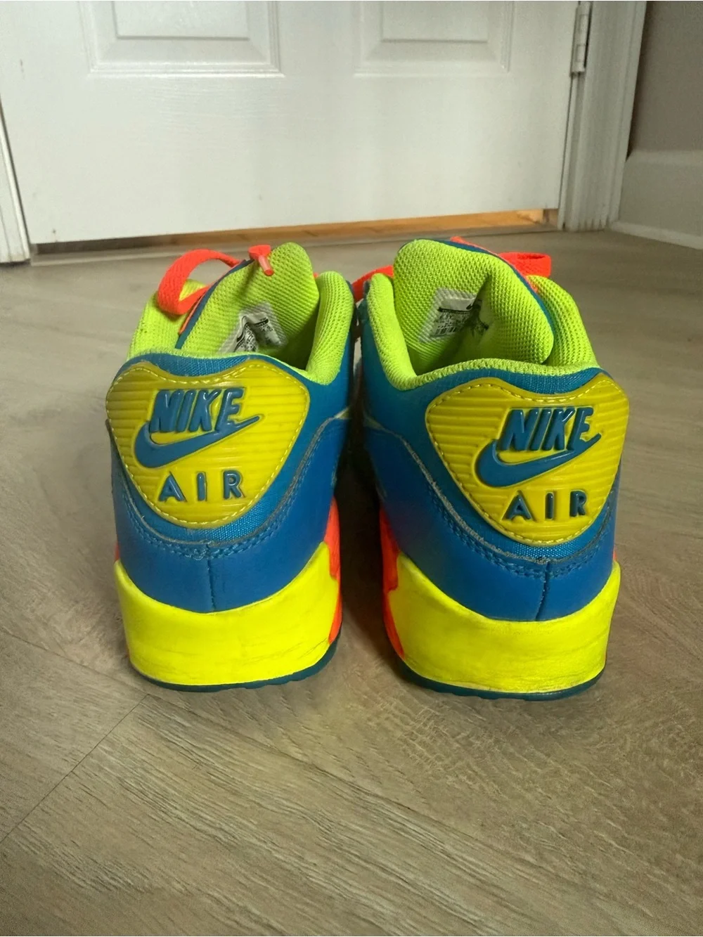 Nike Kids Sneakers - Bright Blue with Neon Yellow & Orange Accents 6.5 Y 8 women